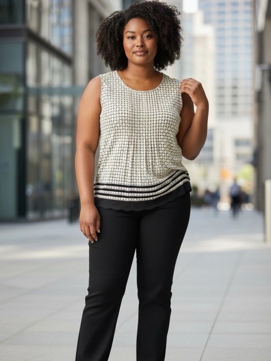croft & barrow Tops - Elegant Croft & Barrow Cream and Black Sleeveless Top